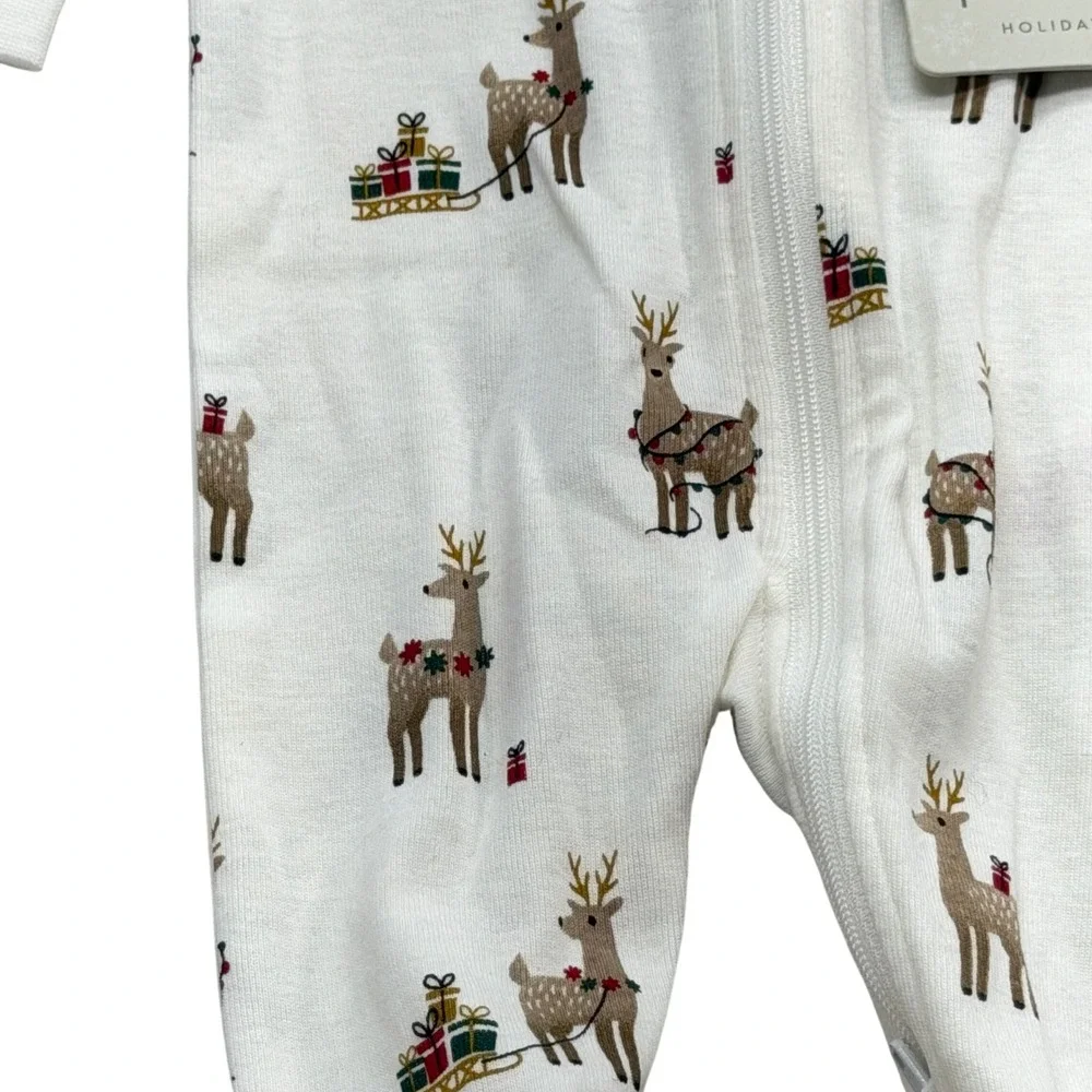 Petit Lem Holiday Reindeer 2-Way Zip Footed Sleeper‎ Unisex 3M Off White